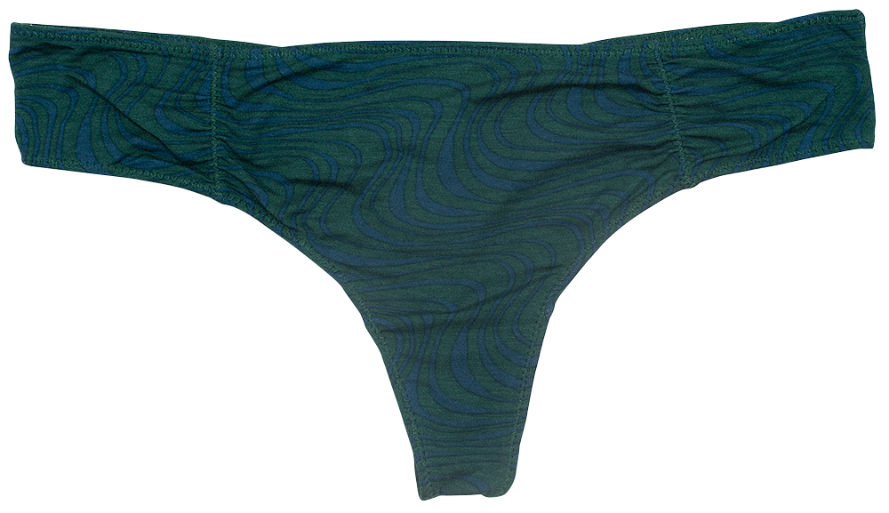 Green Blue Swirl Modal Thong with Ruching