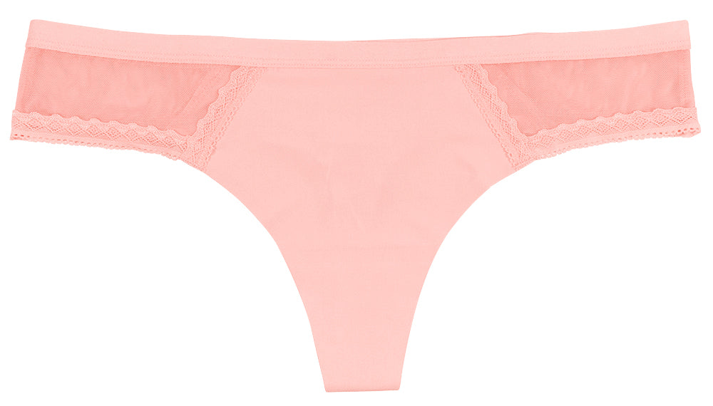 Pink Laser Cut Thong With Mesh and Lace