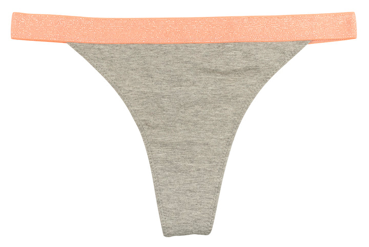 High Waist Cotton Thong with Shimmer Elastic